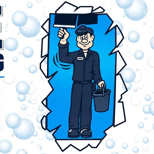 Yankee Glass Cleaning mascot logo — window washer with squeegee